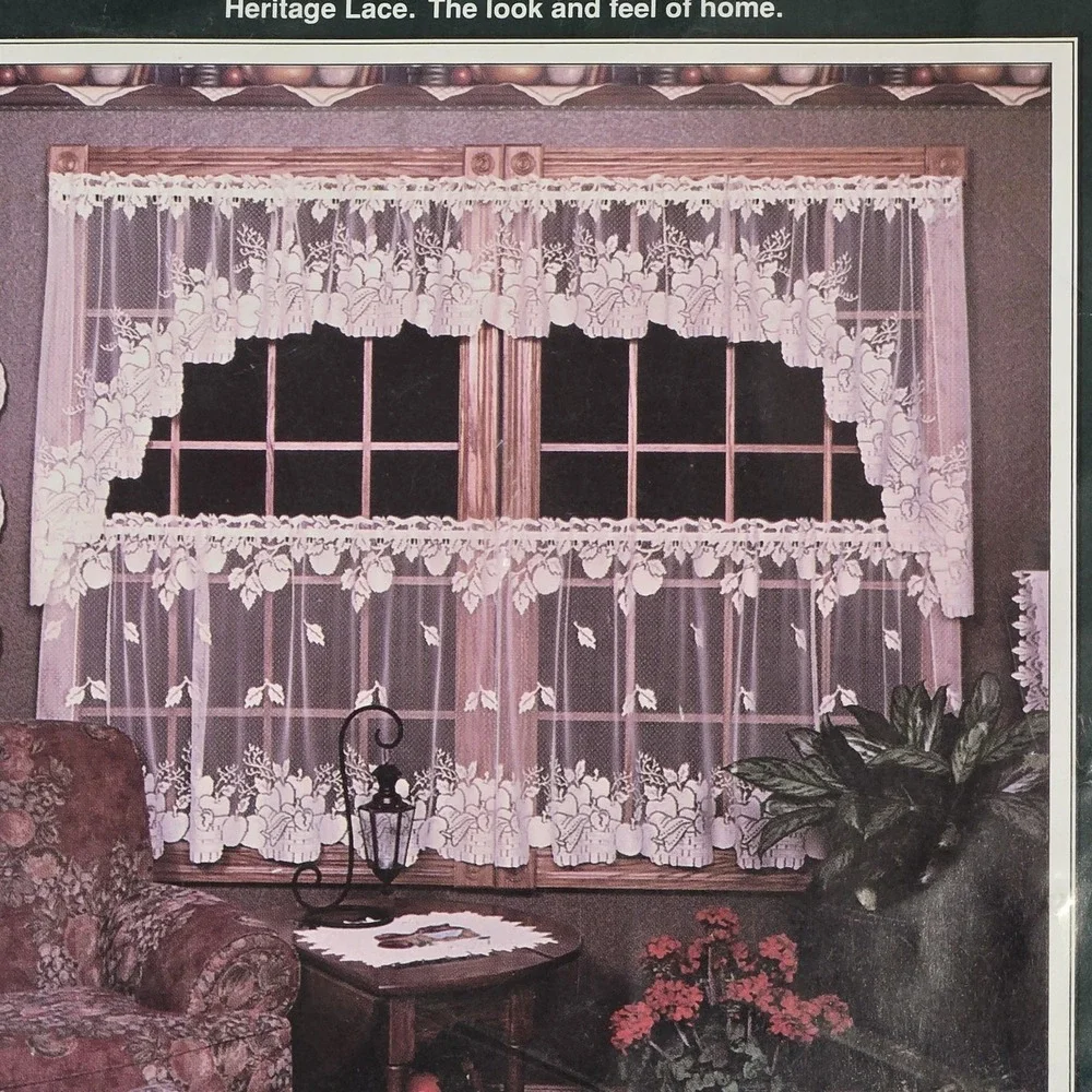 Vintage Heritage Lace Apple Basket Cafe Curtain Valance Tier White Lace